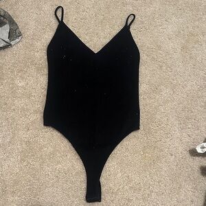 Classic Black V-Neck Bodysuit with Thin Straps